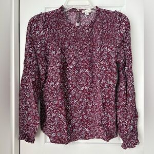 J. Crew Factory Smocked Floral Long Sleeve Blouse